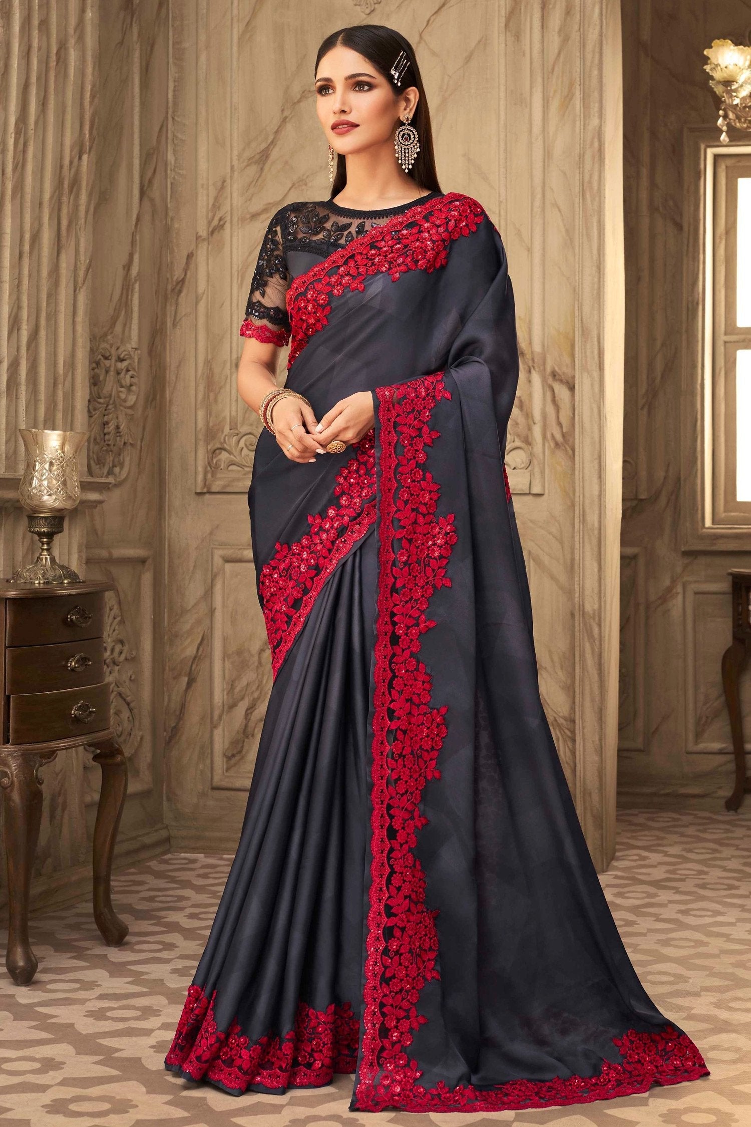 Blackcurrant Designer Silk Saree