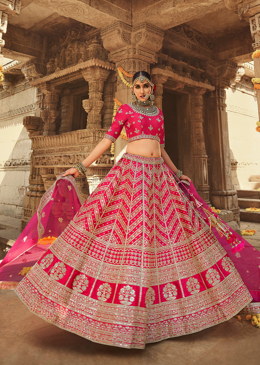 Scarlet Pink  Silk Lehenga Choli With Heavy Zari Embroidery