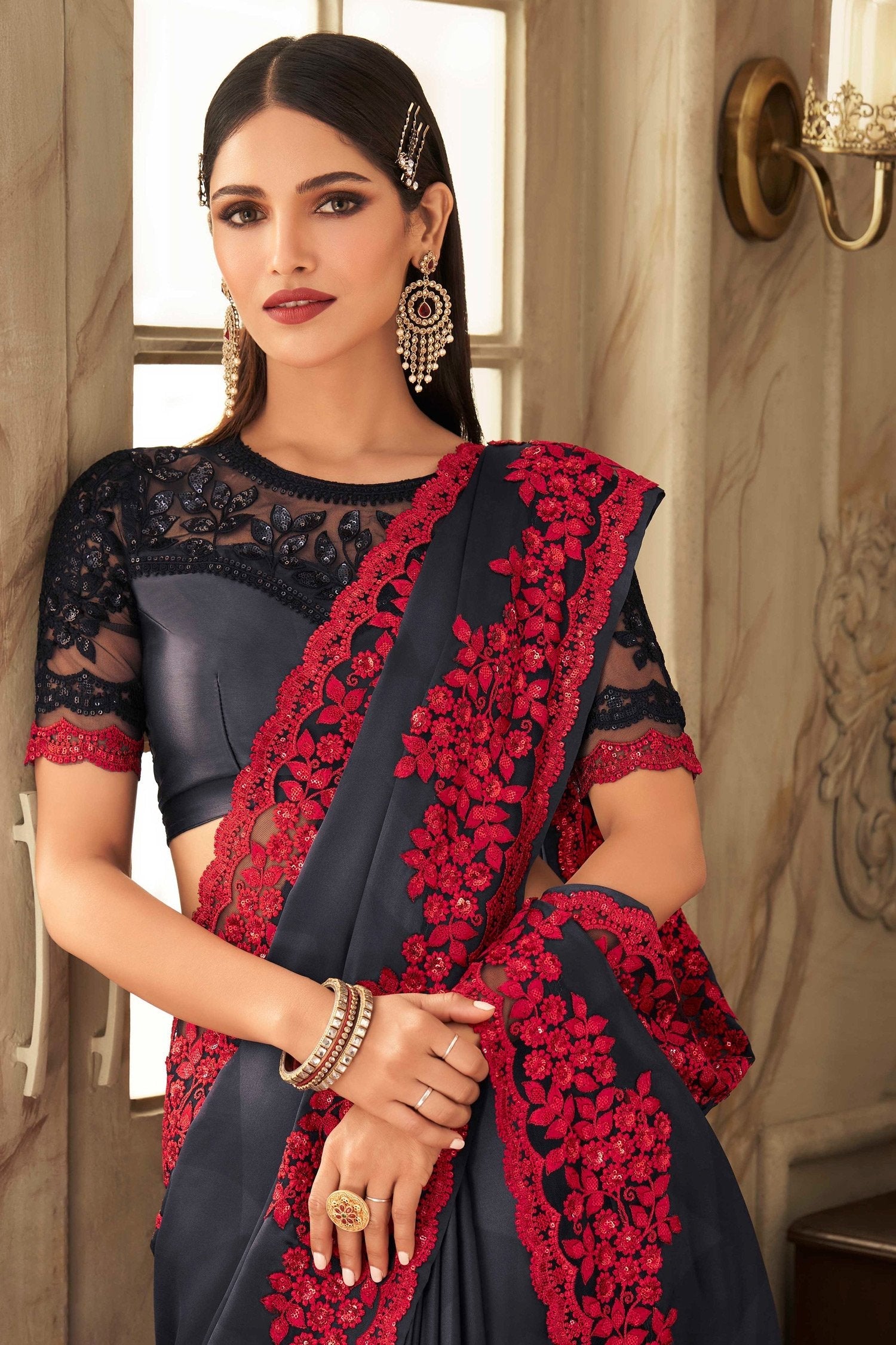 Blackcurrant Designer Silk Saree