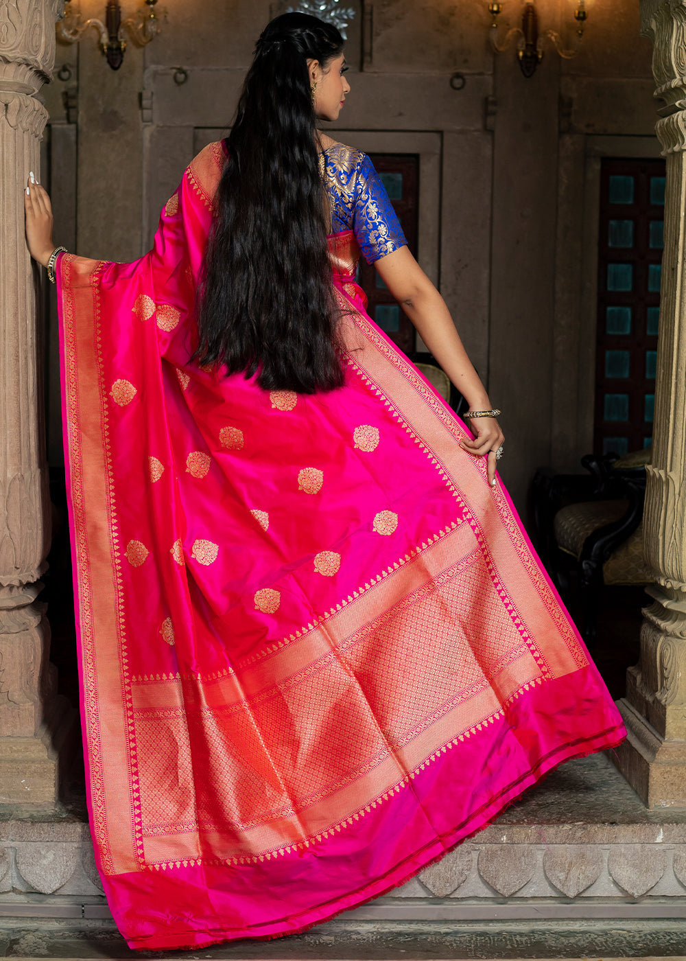 Razzle Pink Hand Woven Katan Pure Silk Saree