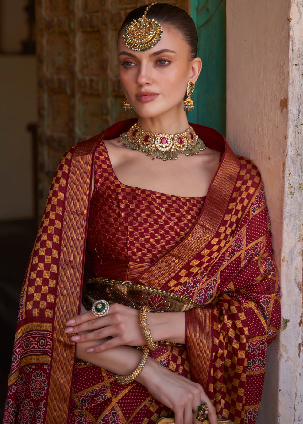 Satin Maroon Printed Soft Silk Saree