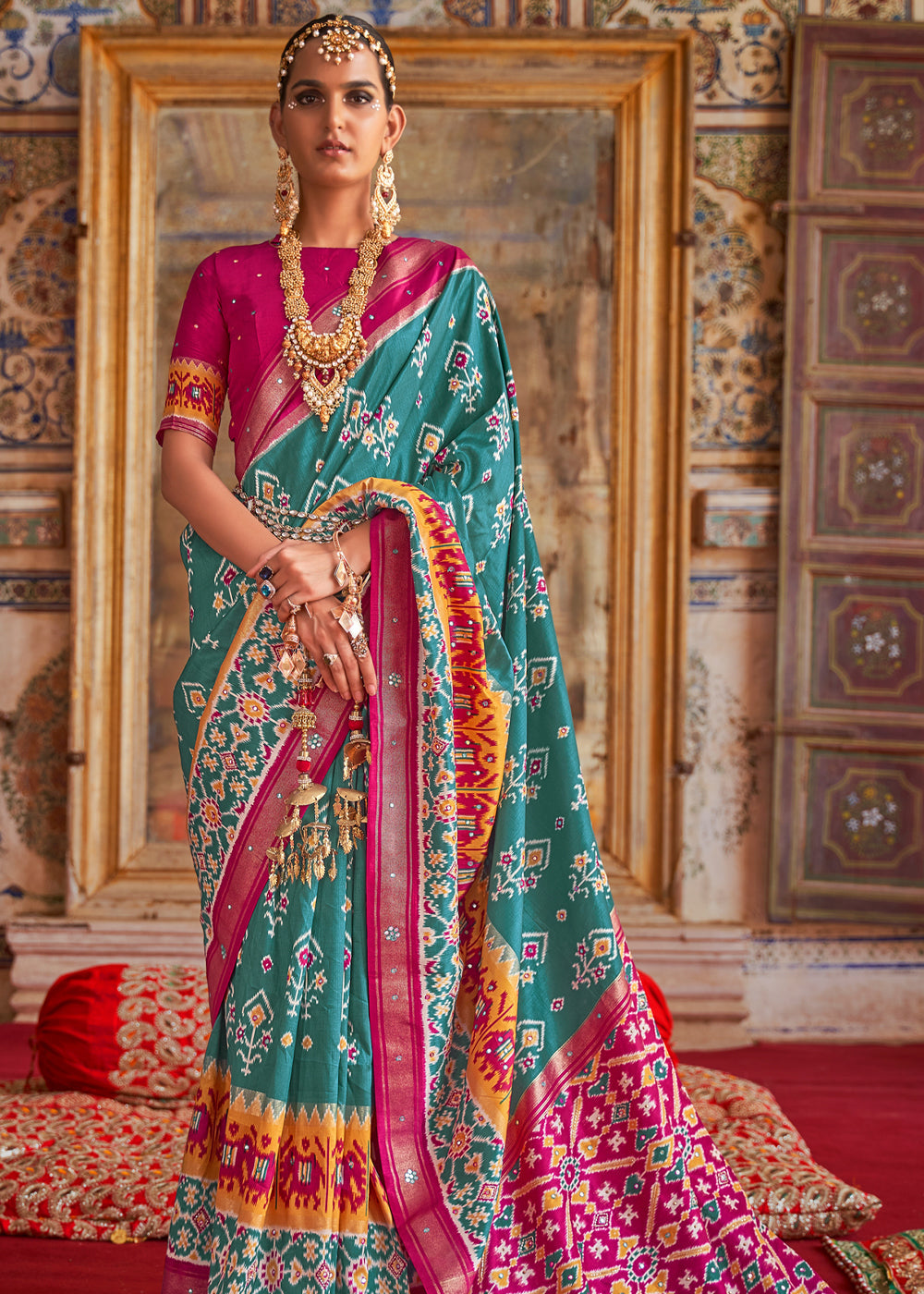 Spectra Blue and PInk Woven Patola Silk Saree