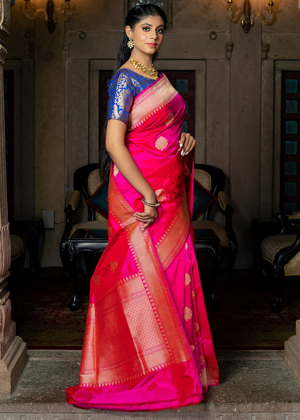 Razzle Pink Hand Woven Katan Pure Silk Saree