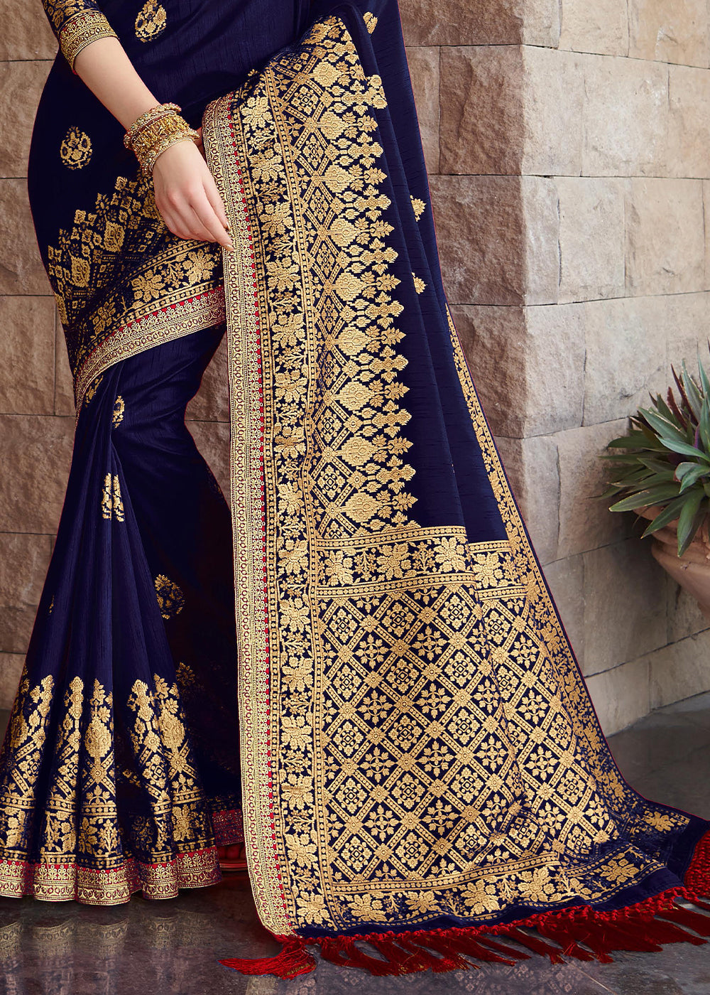 Firefly Blue Zari Woven Banarasi Silk Saree