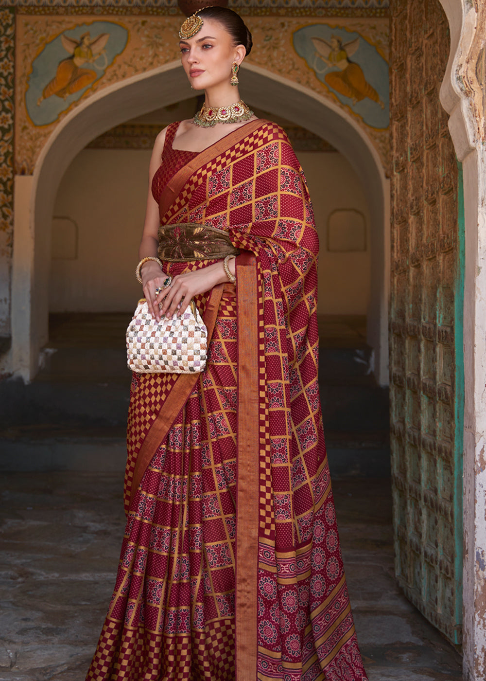 Satin Maroon Printed Soft Silk Saree