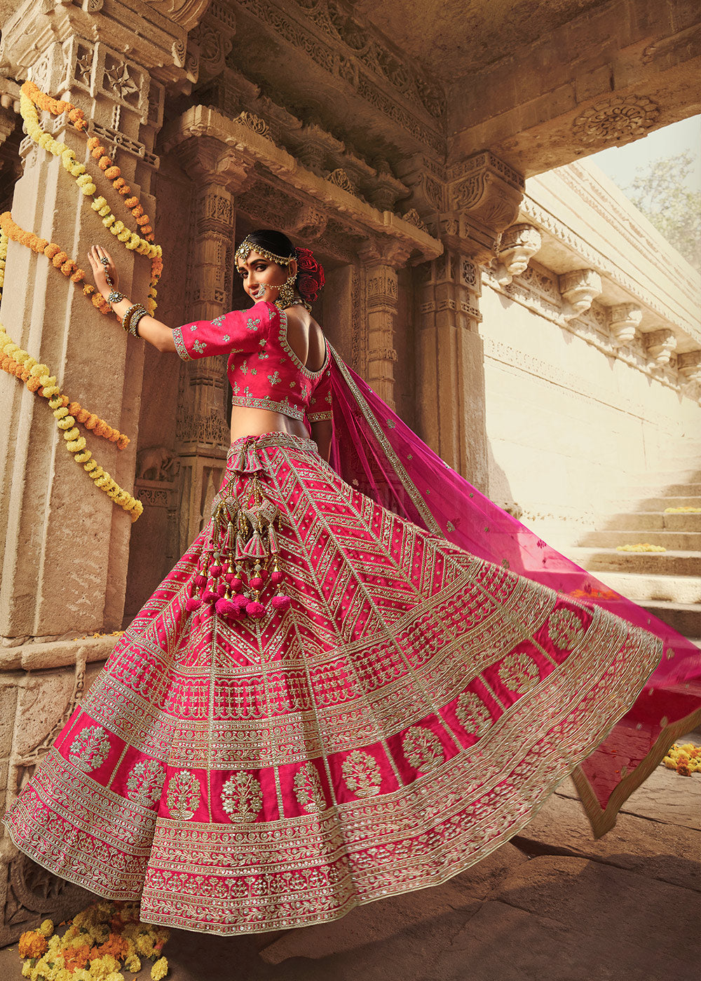 Scarlet Pink  Silk Lehenga Choli With Heavy Zari Embroidery