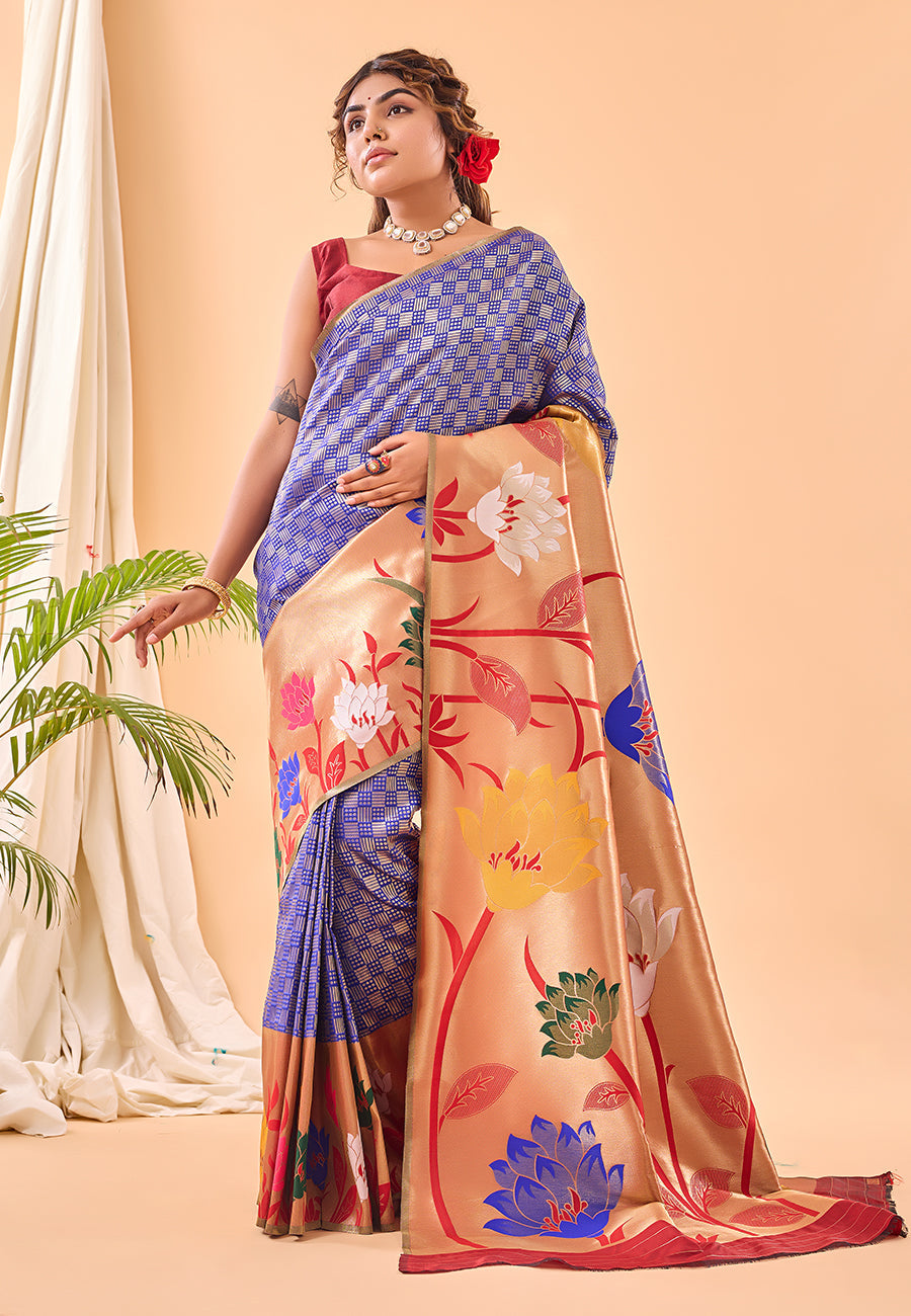 Amethyst Blue Fulrani Woven Paithani Saree