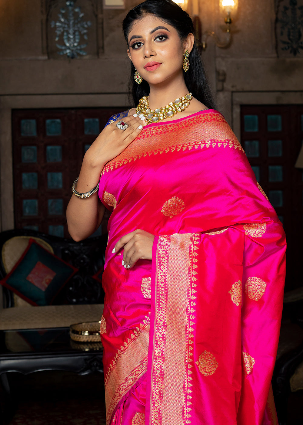 Razzle Pink Hand Woven Katan Pure Silk Saree