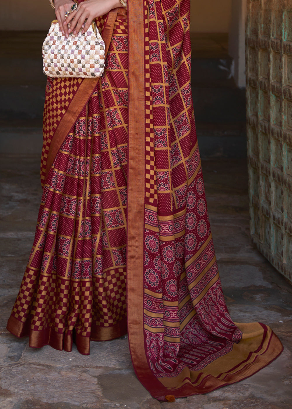 Satin Maroon Printed Soft Silk Saree