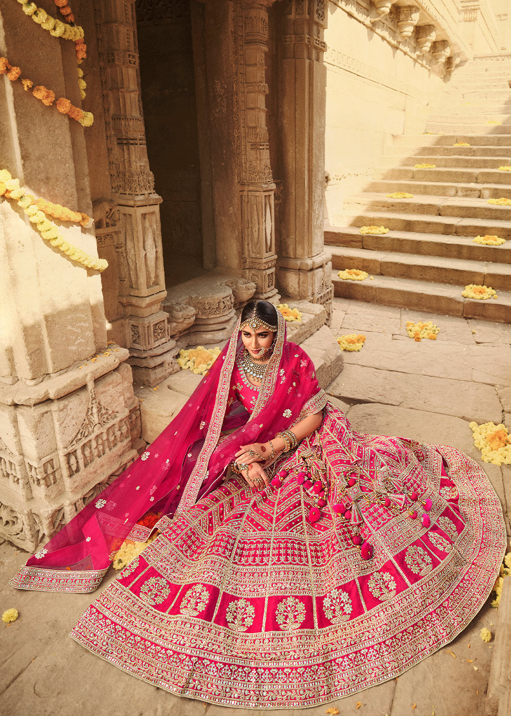 Scarlet Pink  Silk Lehenga Choli With Heavy Zari Embroidery