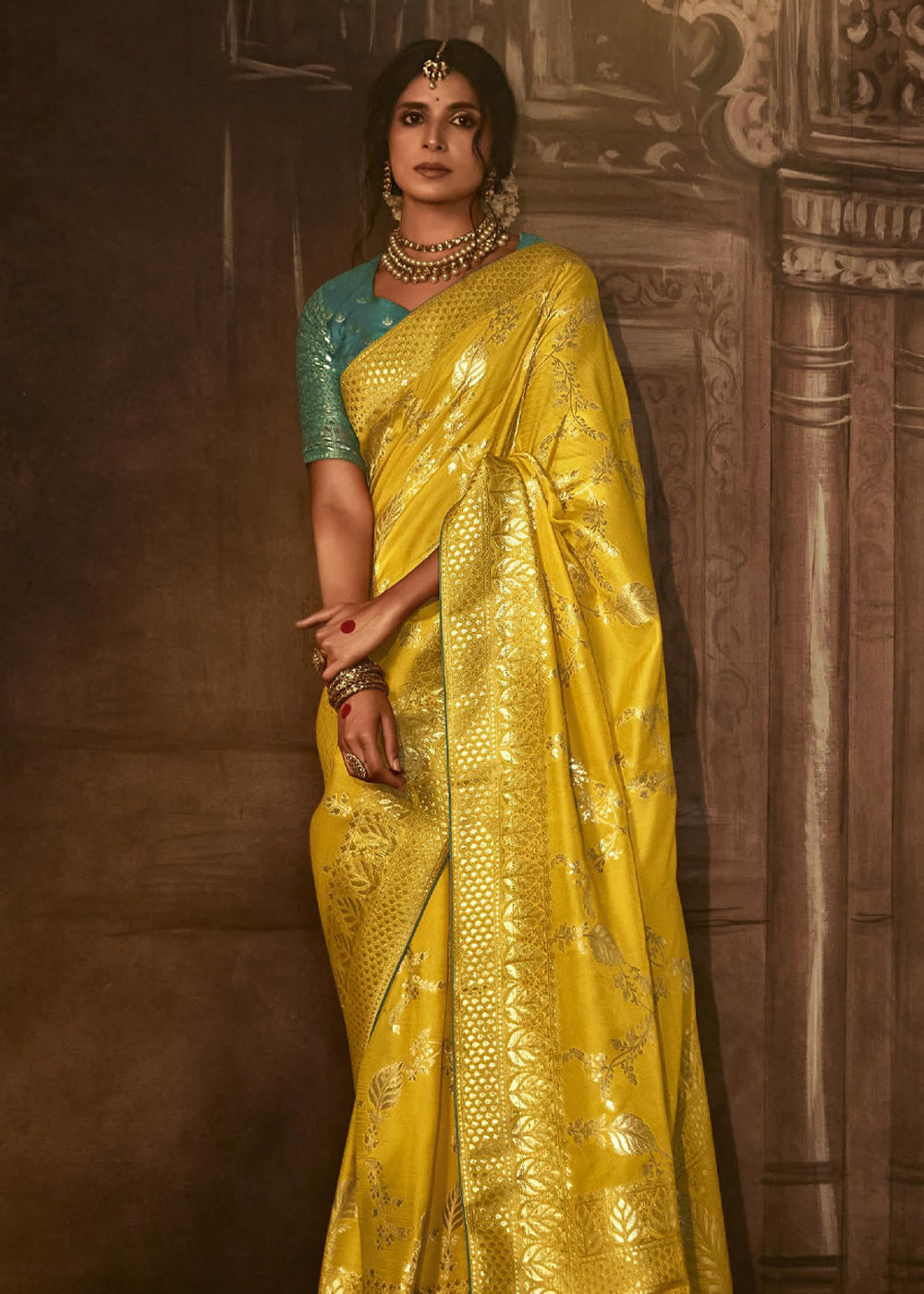 Tacha Yellow Woven Designer Banarasi Silk Saree