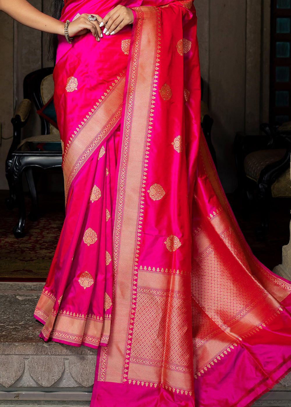 Razzle Pink Hand Woven Katan Pure Silk Saree