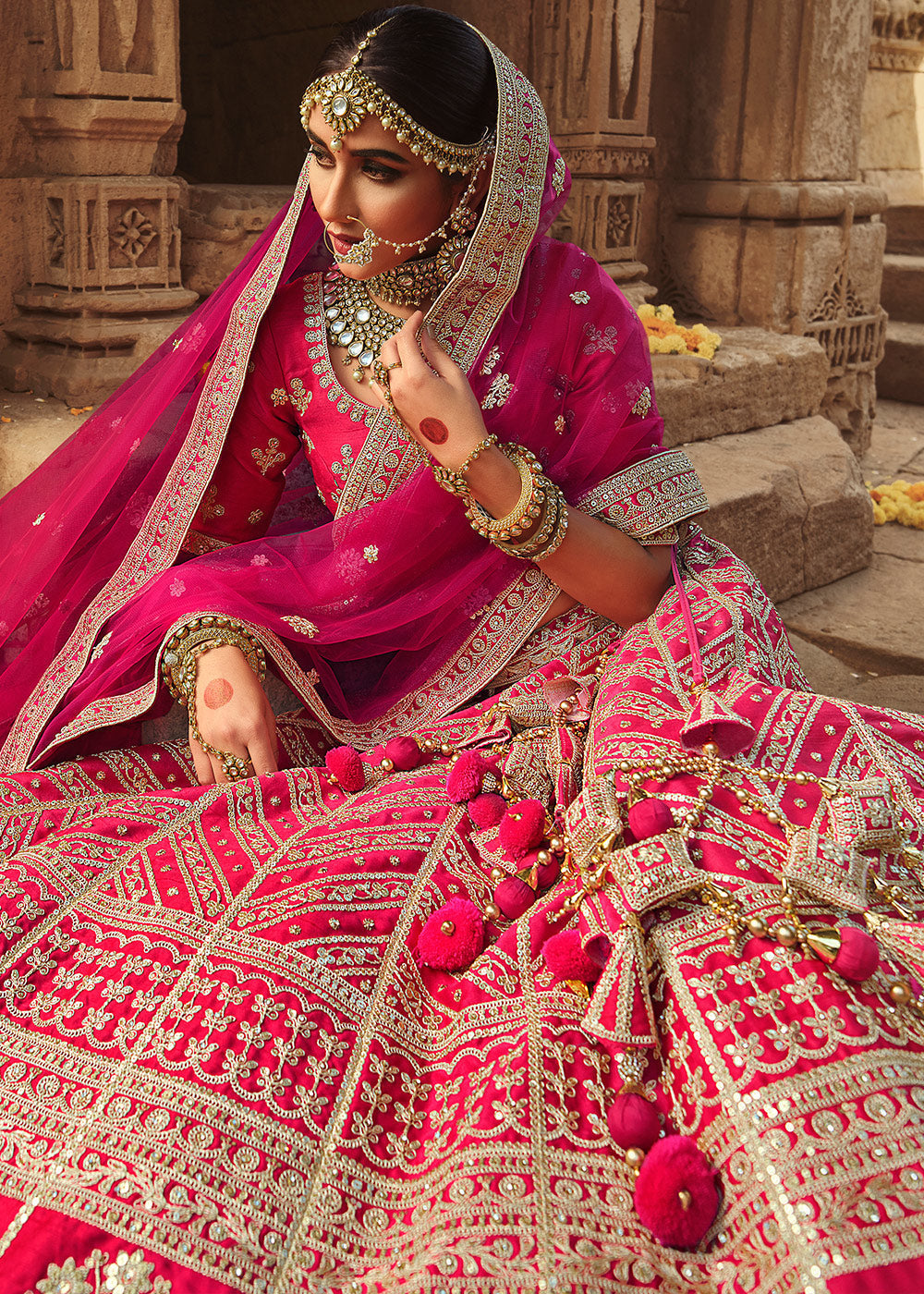 Scarlet Pink  Silk Lehenga Choli With Heavy Zari Embroidery