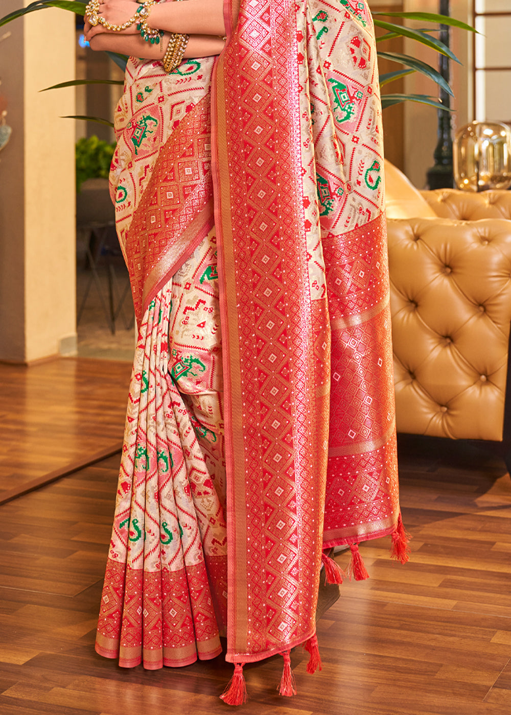 Astra Cream Woven Banarasi Patola Silk Saree