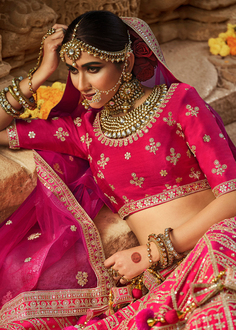 Scarlet Pink  Silk Lehenga Choli With Heavy Zari Embroidery