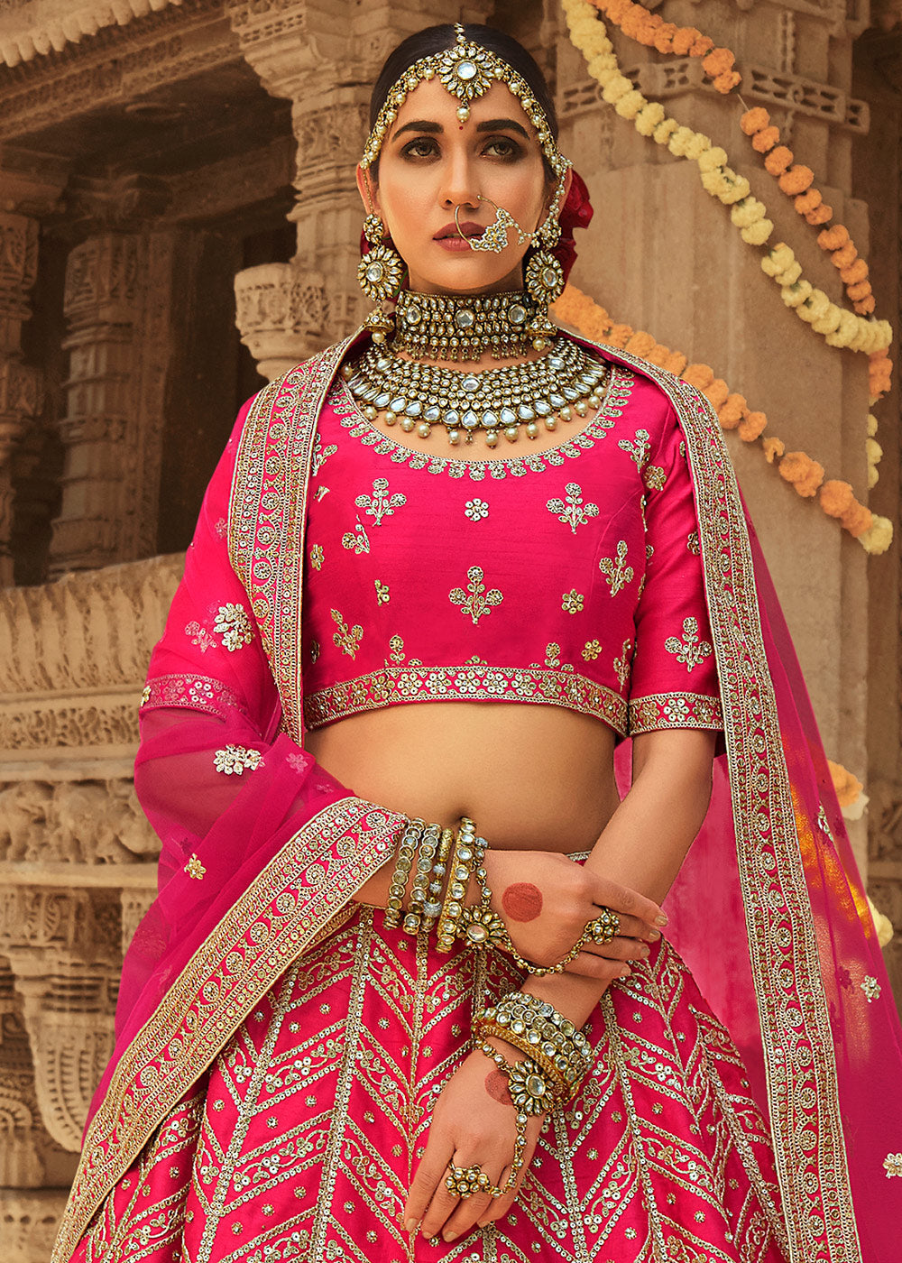 Scarlet Pink  Silk Lehenga Choli With Heavy Zari Embroidery