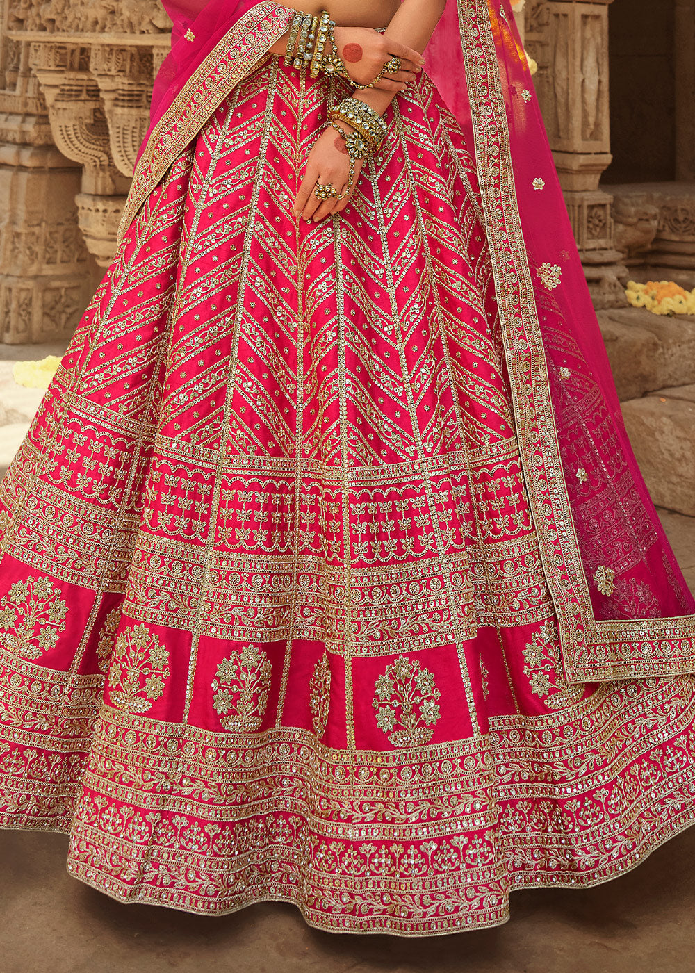 Scarlet Pink  Silk Lehenga Choli With Heavy Zari Embroidery