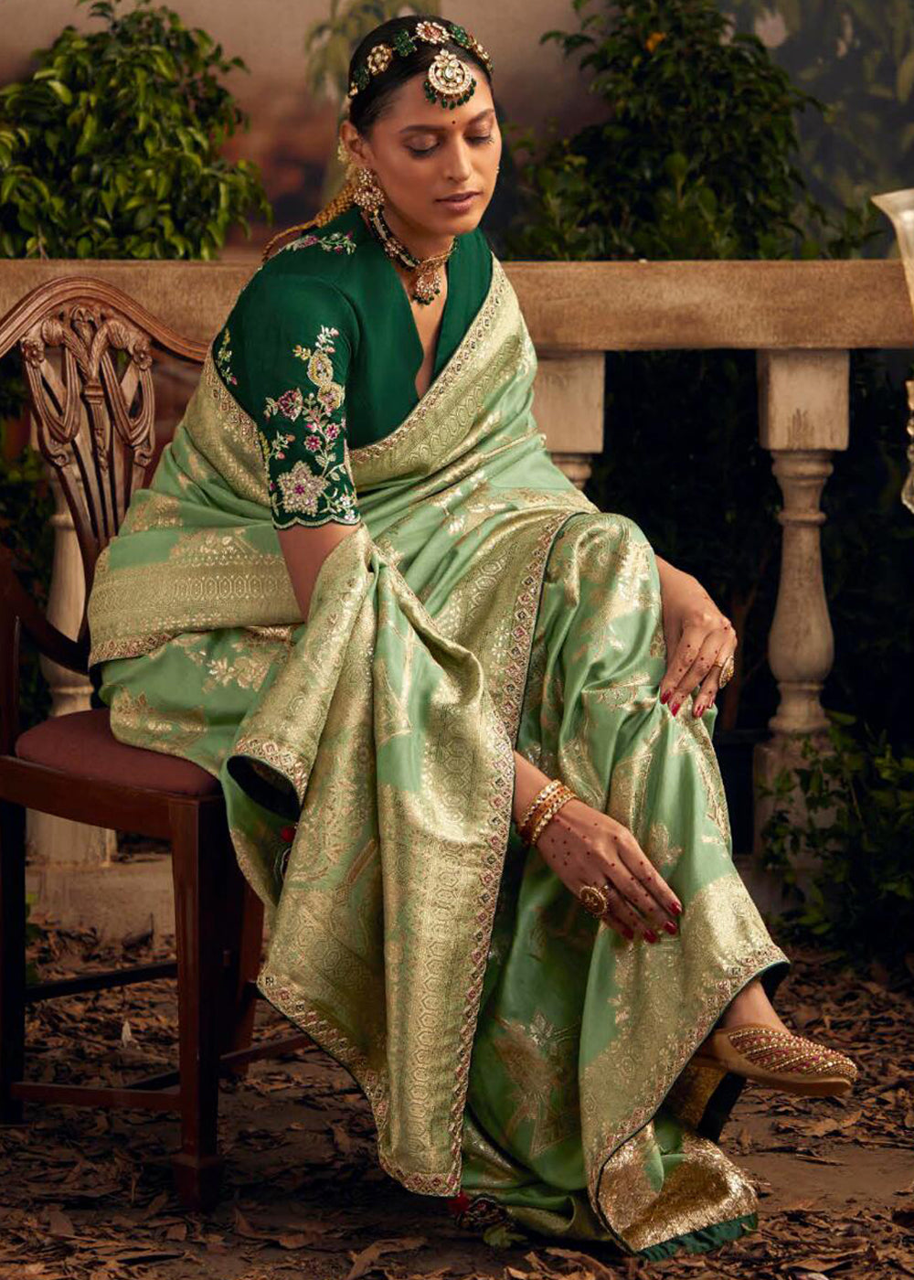 Highland Green Woven Banarasi Designer Silk Saree