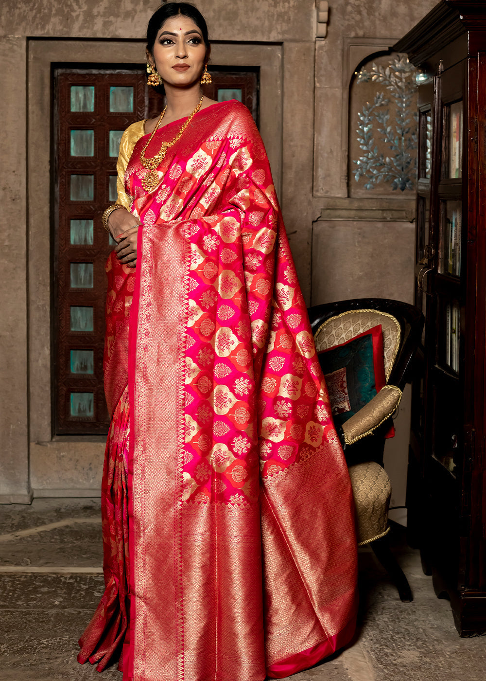 Radical Red  Hand Woven Katan Pure Silk Saree