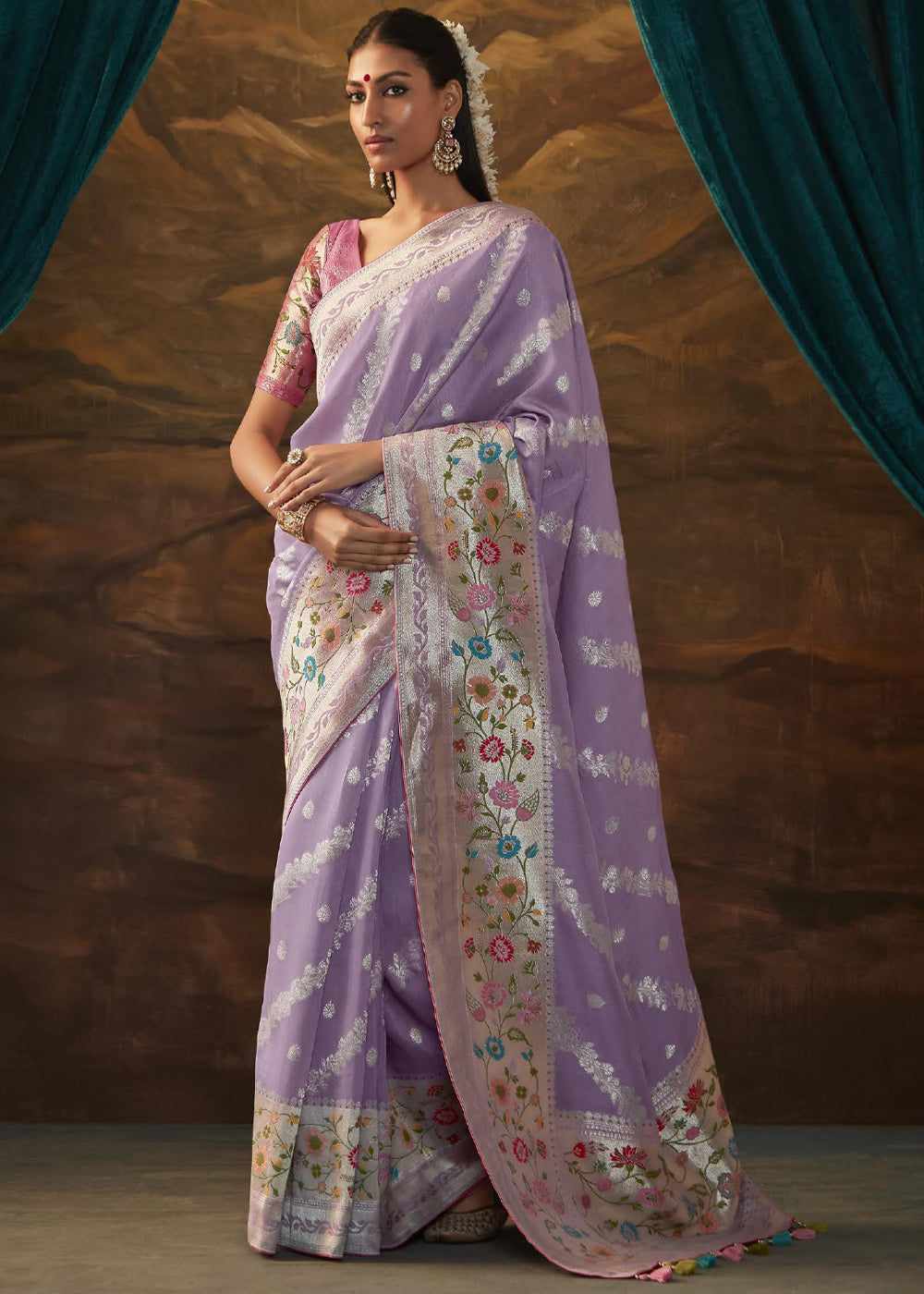 Rum Purple Woven Paithani Banarasi Soft Silk Saree