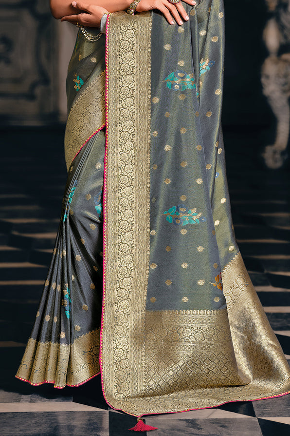 Flint Grey Zari Woven Banarasi Saree