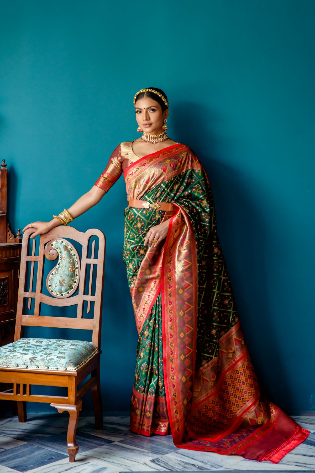 Sherwood Green Banarasi Patola Silk Saree