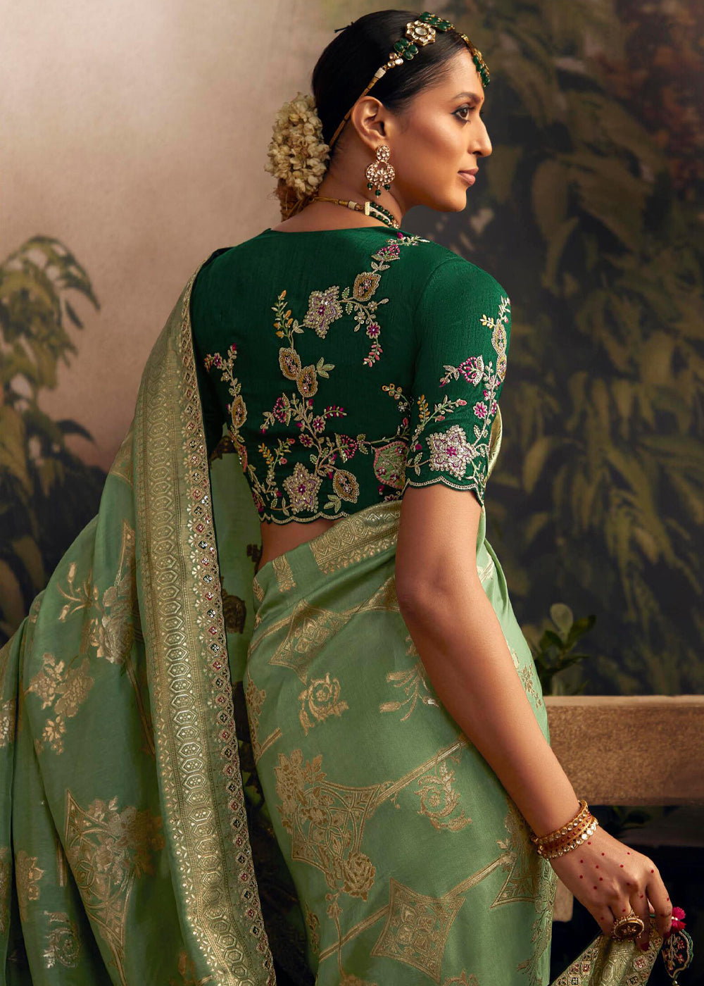 Highland Green Woven Banarasi Designer Silk Saree