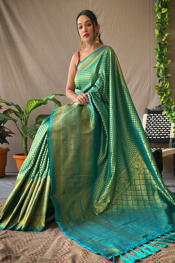 Amazon Green Kanjivaram Silk Saree