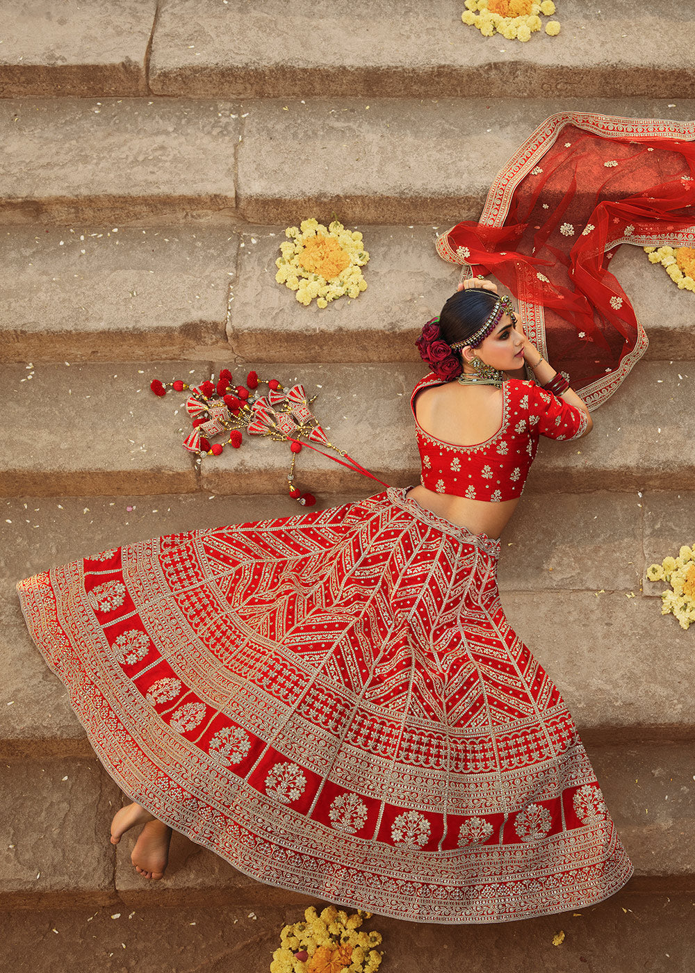 Crimson Red Silk Lehenga Choli With Heavy Zari Embroidery