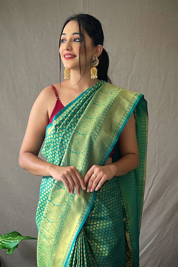 Amazon Green Kanjivaram Silk Saree