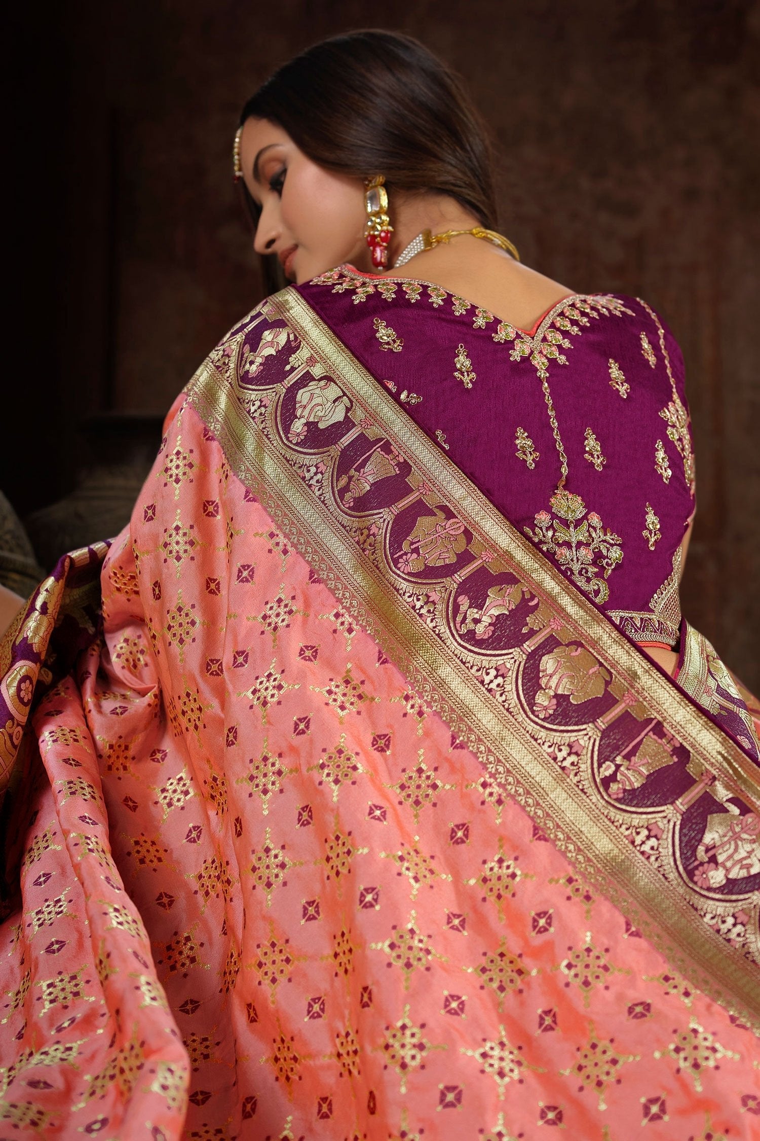 Froly Pink and Purple Designer Banarasi Woven Silk Saree