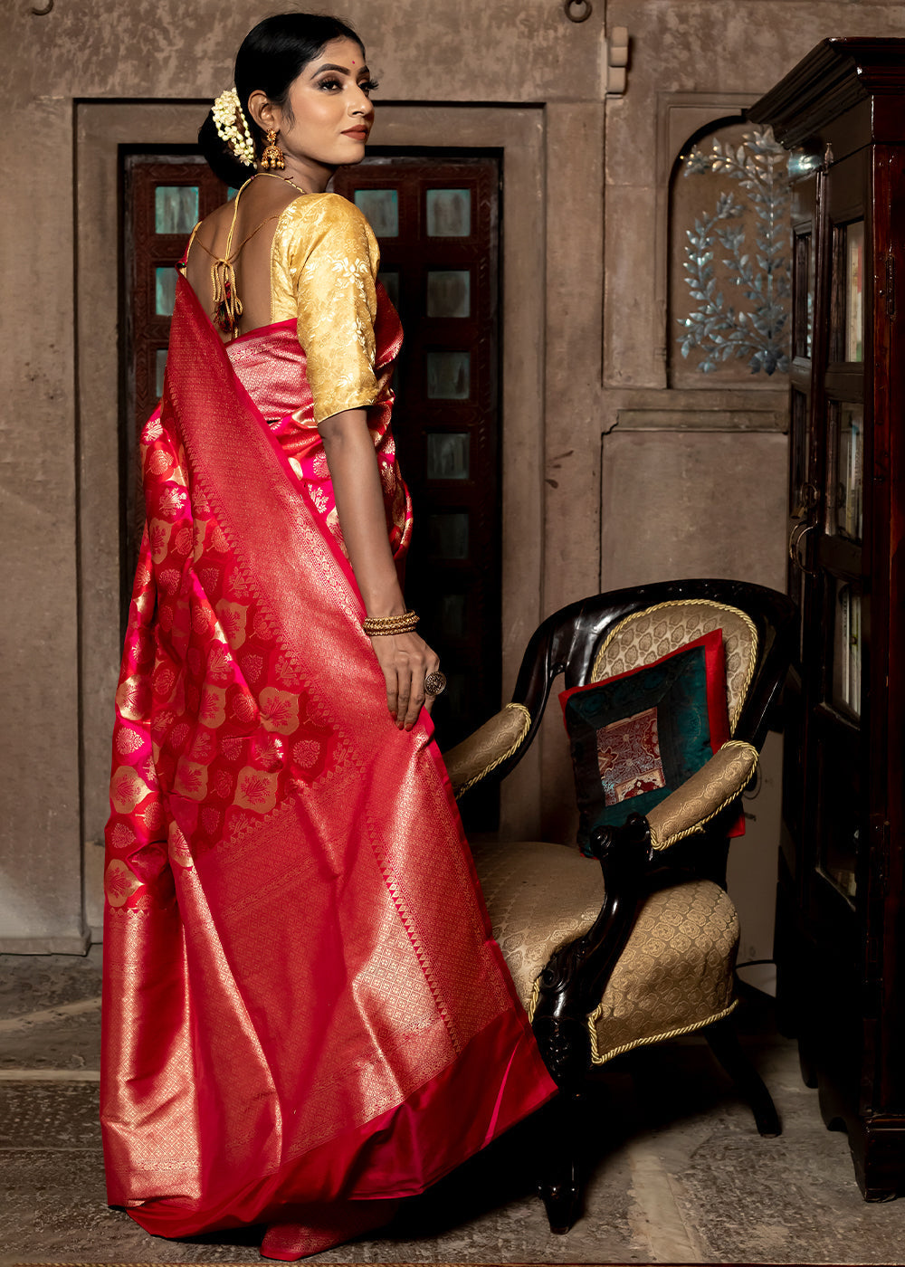 Radical Red  Hand Woven Katan Pure Silk Saree