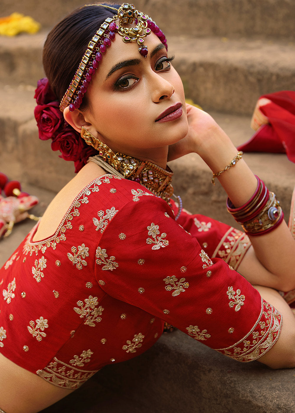 Crimson Red Silk Lehenga Choli With Heavy Zari Embroidery