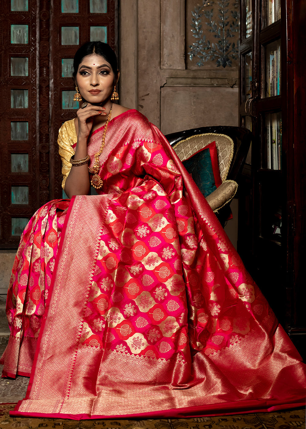 Radical Red  Hand Woven Katan Pure Silk Saree