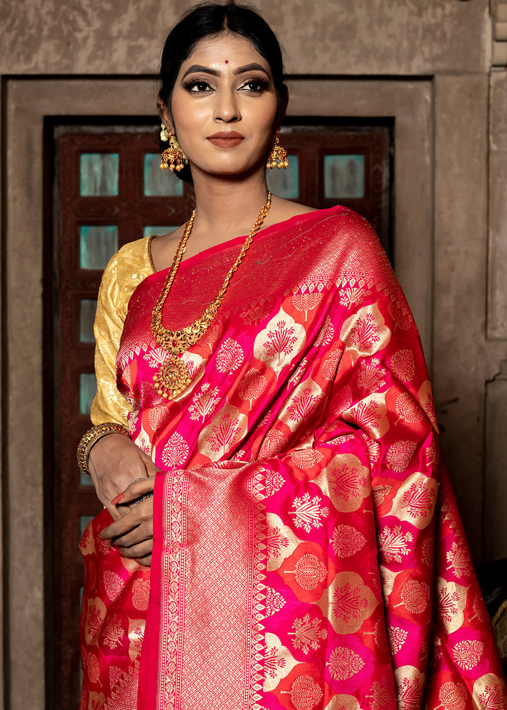 Radical Red  Hand Woven Katan Pure Silk Saree