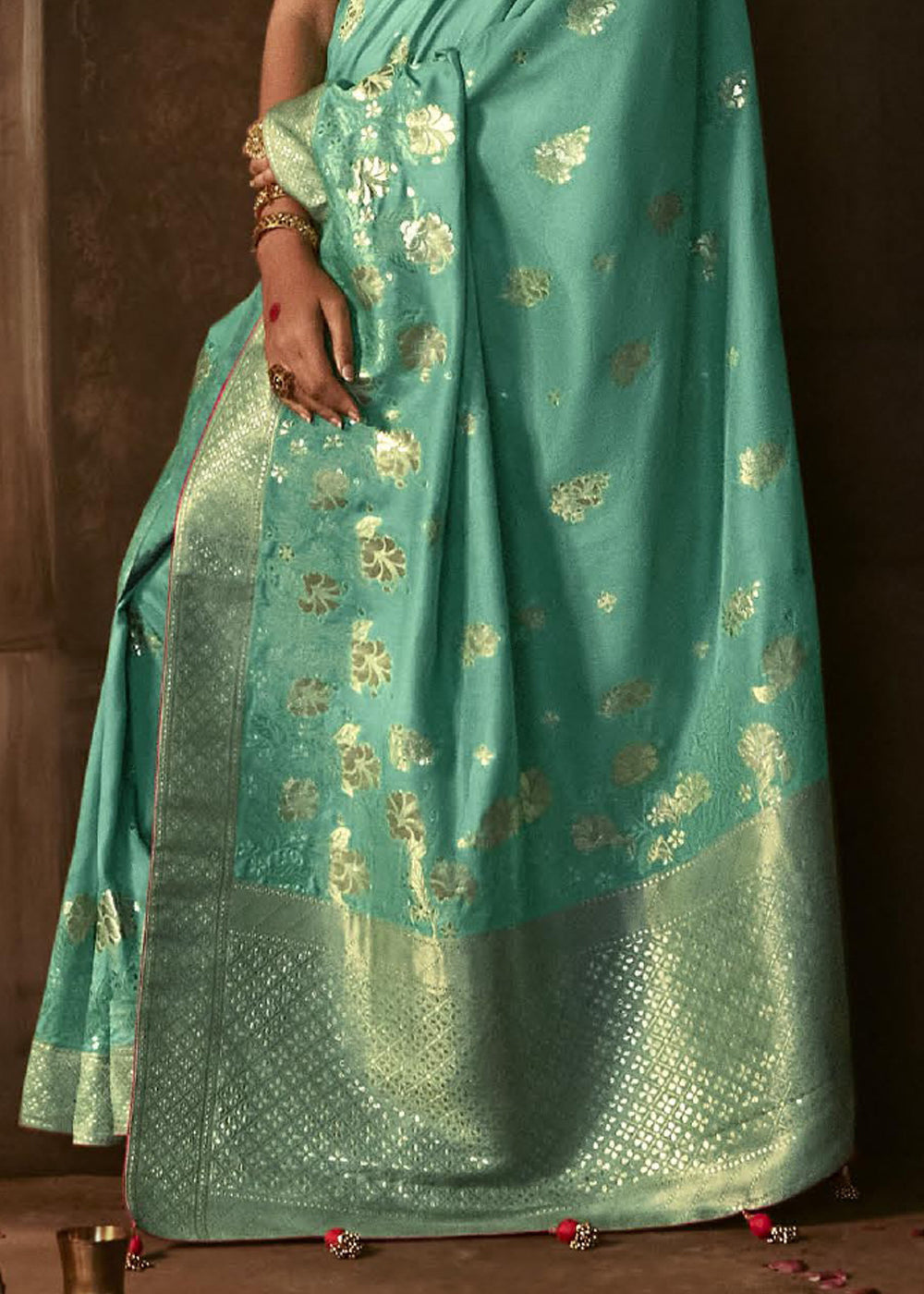 Patina Green Woven Designer Banarasi Silk Saree