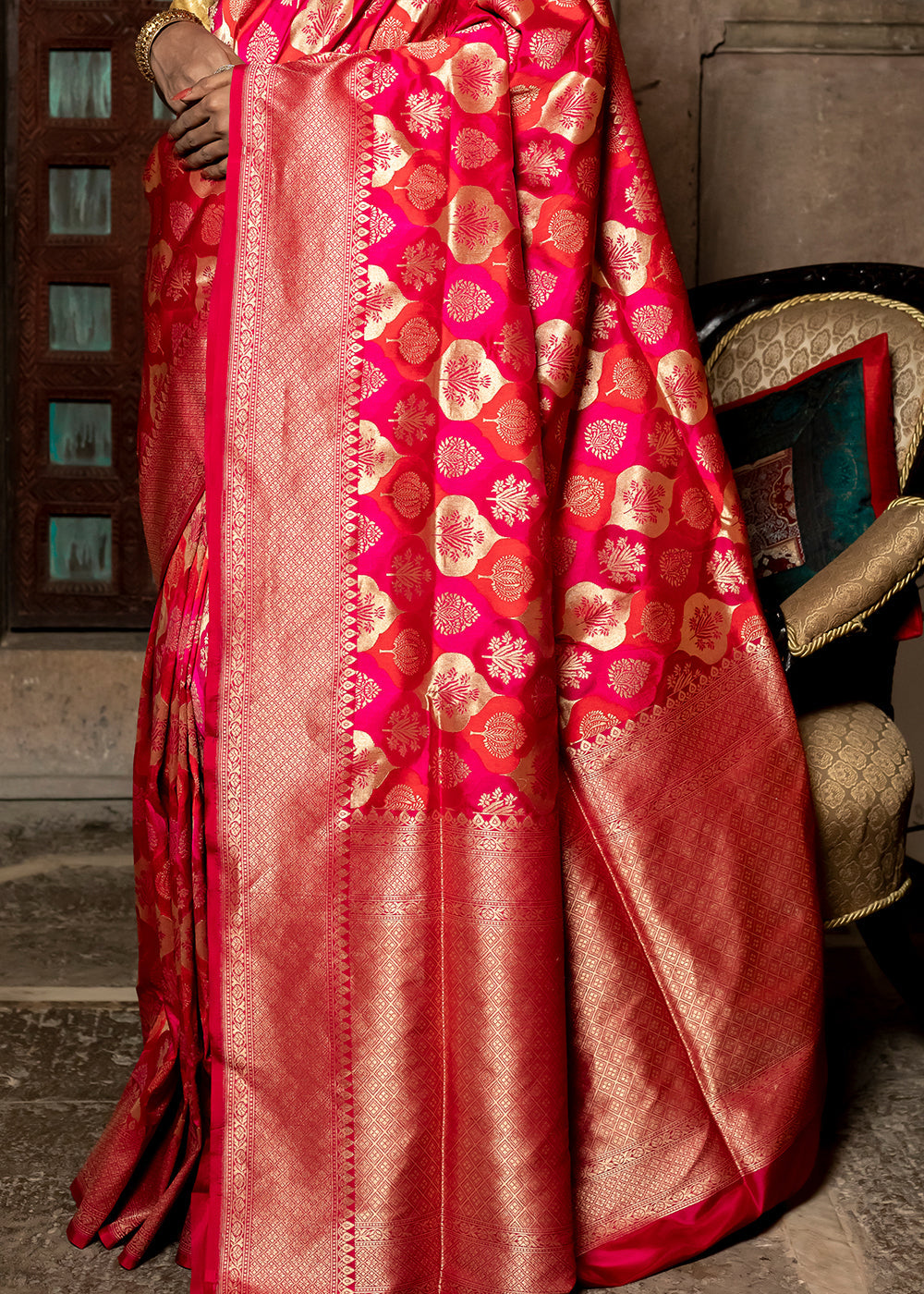 Radical Red  Hand Woven Katan Pure Silk Saree