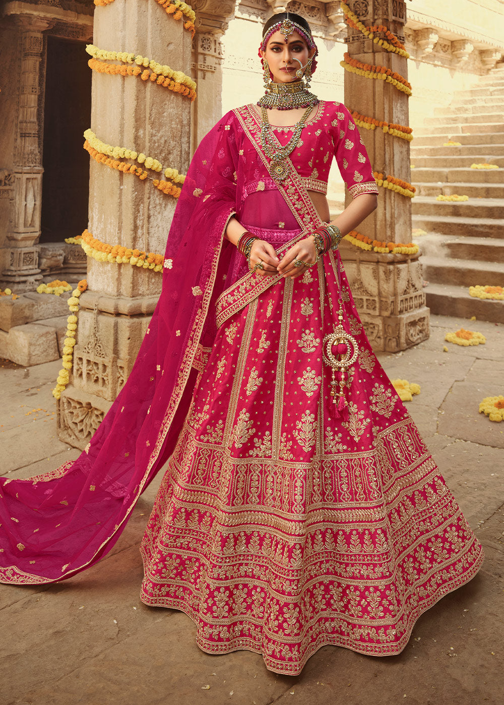 Shiraz Pink Silk Lehenga Choli With Heavy Zari Embroidery