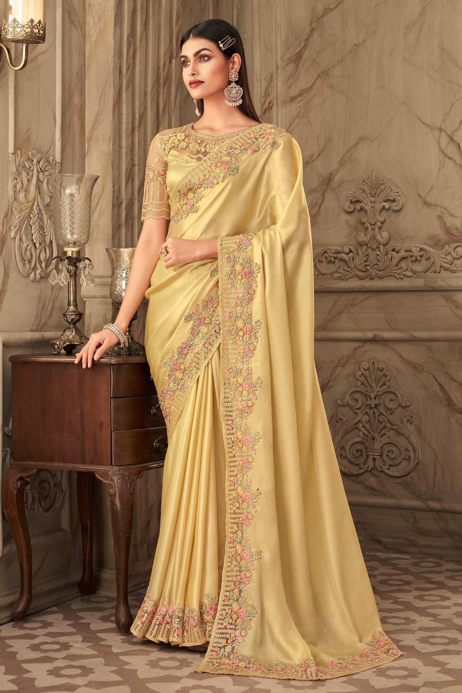 Harvest Gold Designer Silk Saree