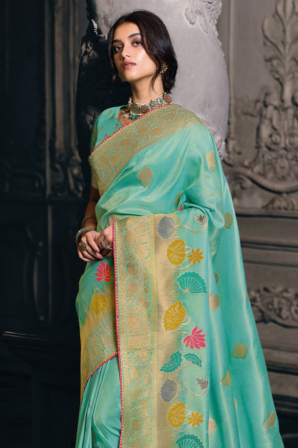 Ice Cold Blue Zari Woven Banarasi Saree