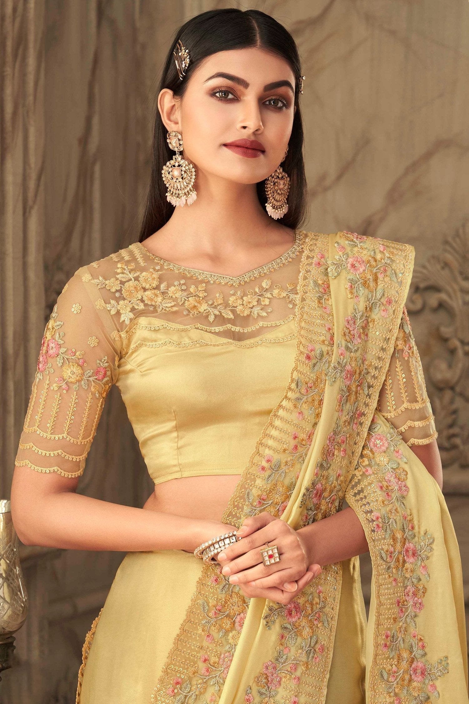 Harvest Gold Designer Silk Saree