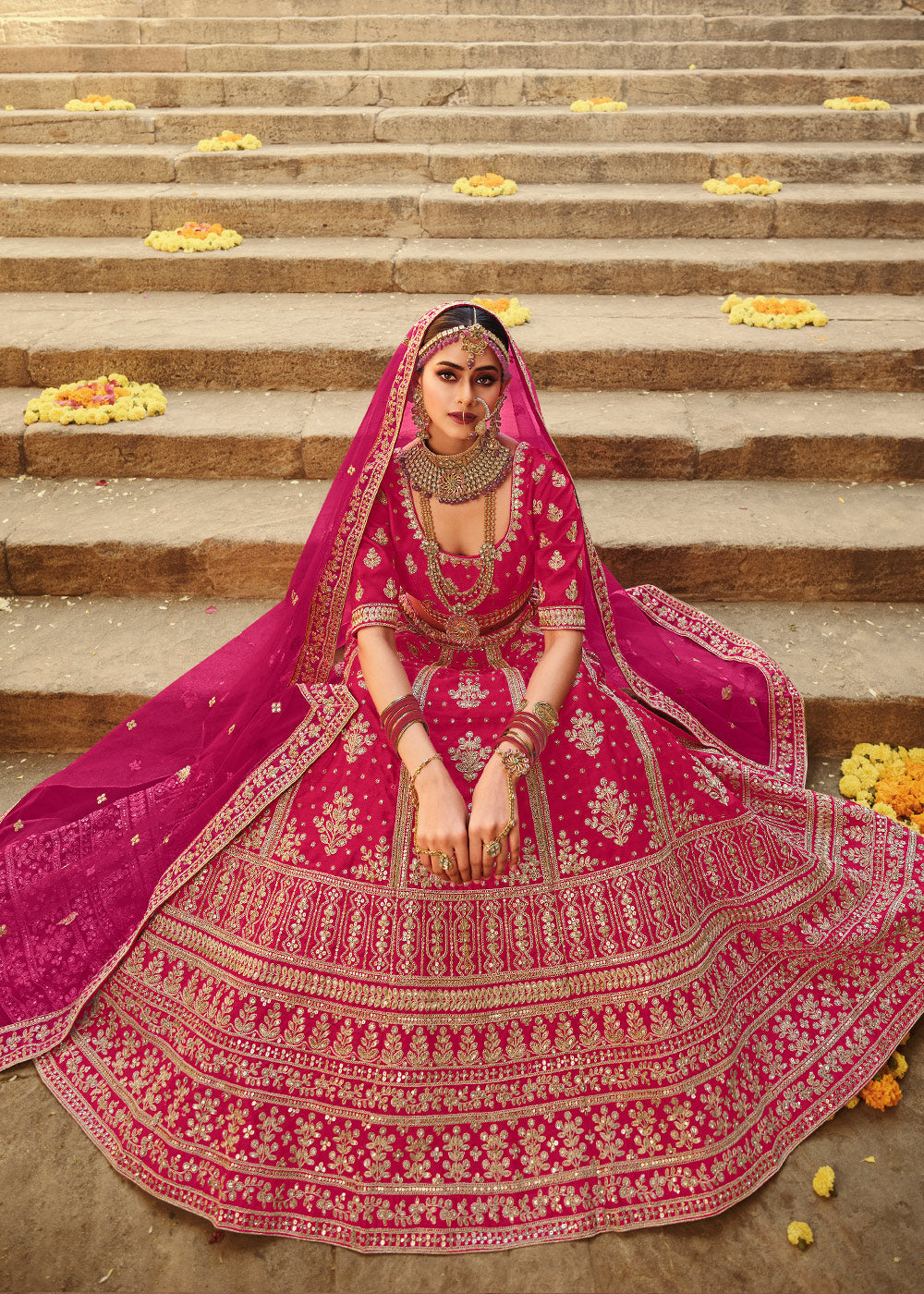 Shiraz Pink Silk Lehenga Choli With Heavy Zari Embroidery