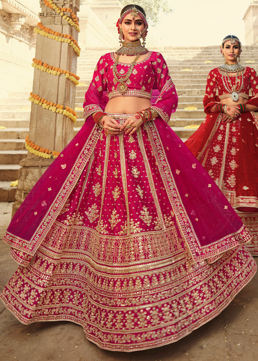 Shiraz Pink Silk Lehenga Choli With Heavy Zari Embroidery