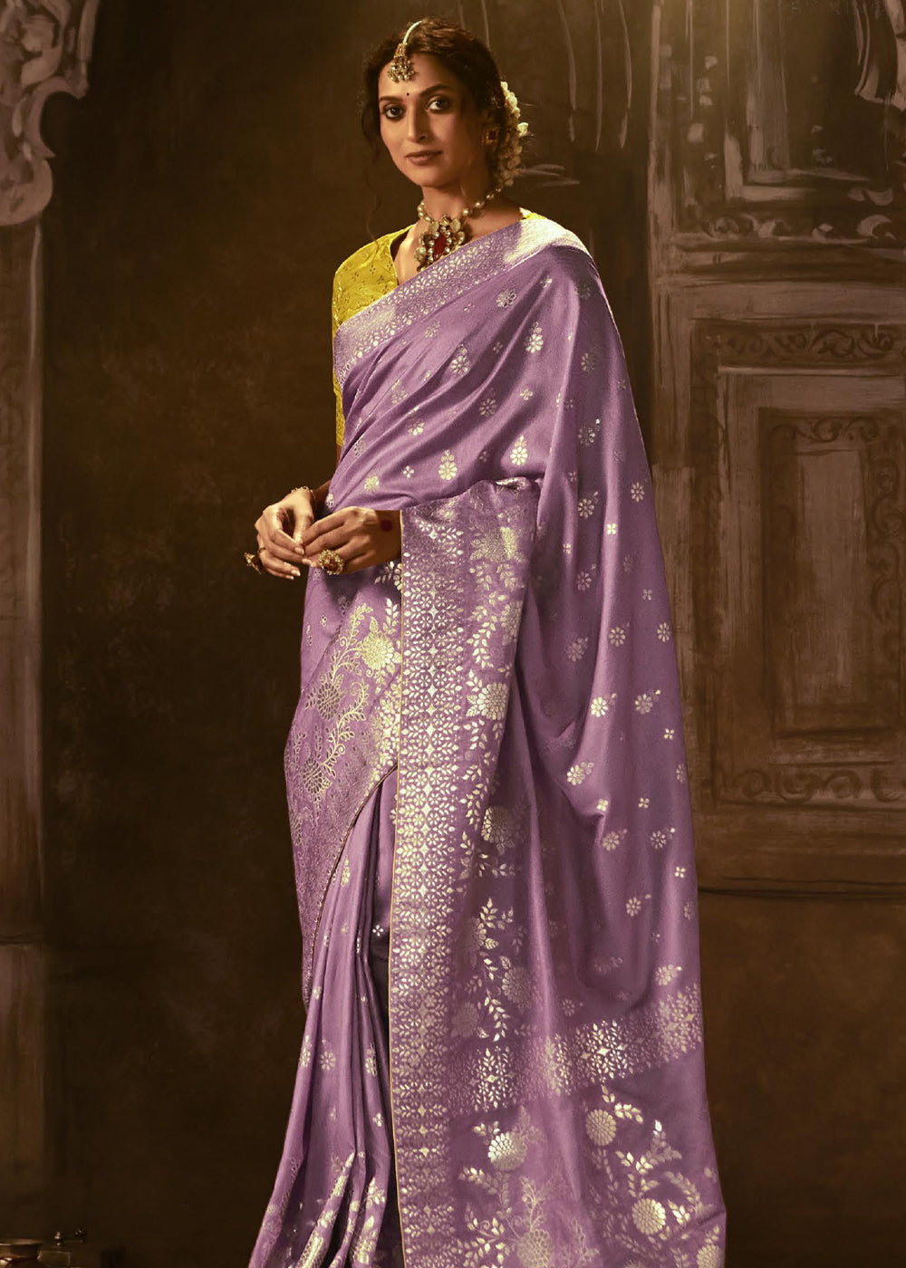 Del Rio Purple Woven Designer Banarasi Silk Saree