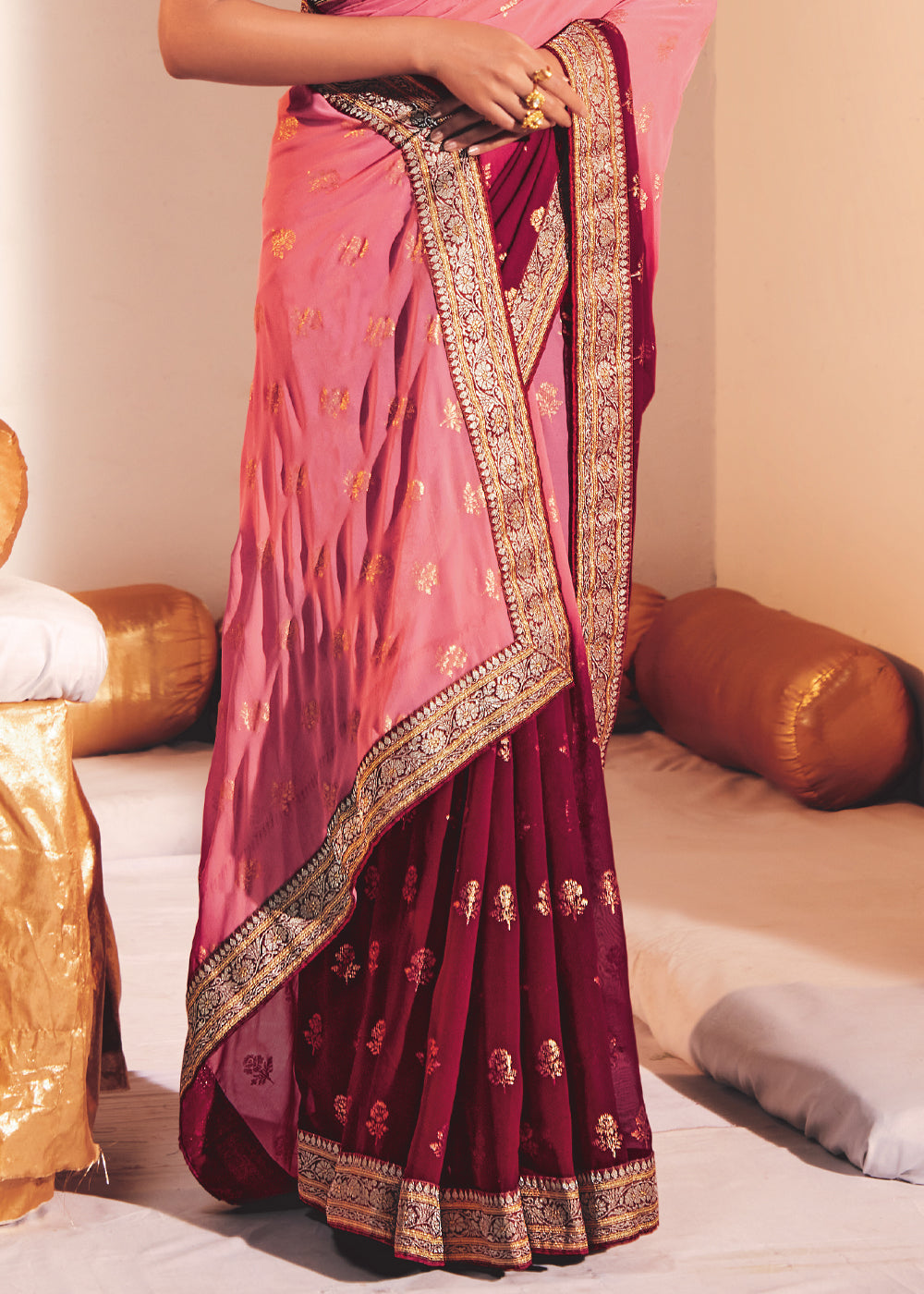 Cornflower Lilac Pink Woven Georgette Silk Saree