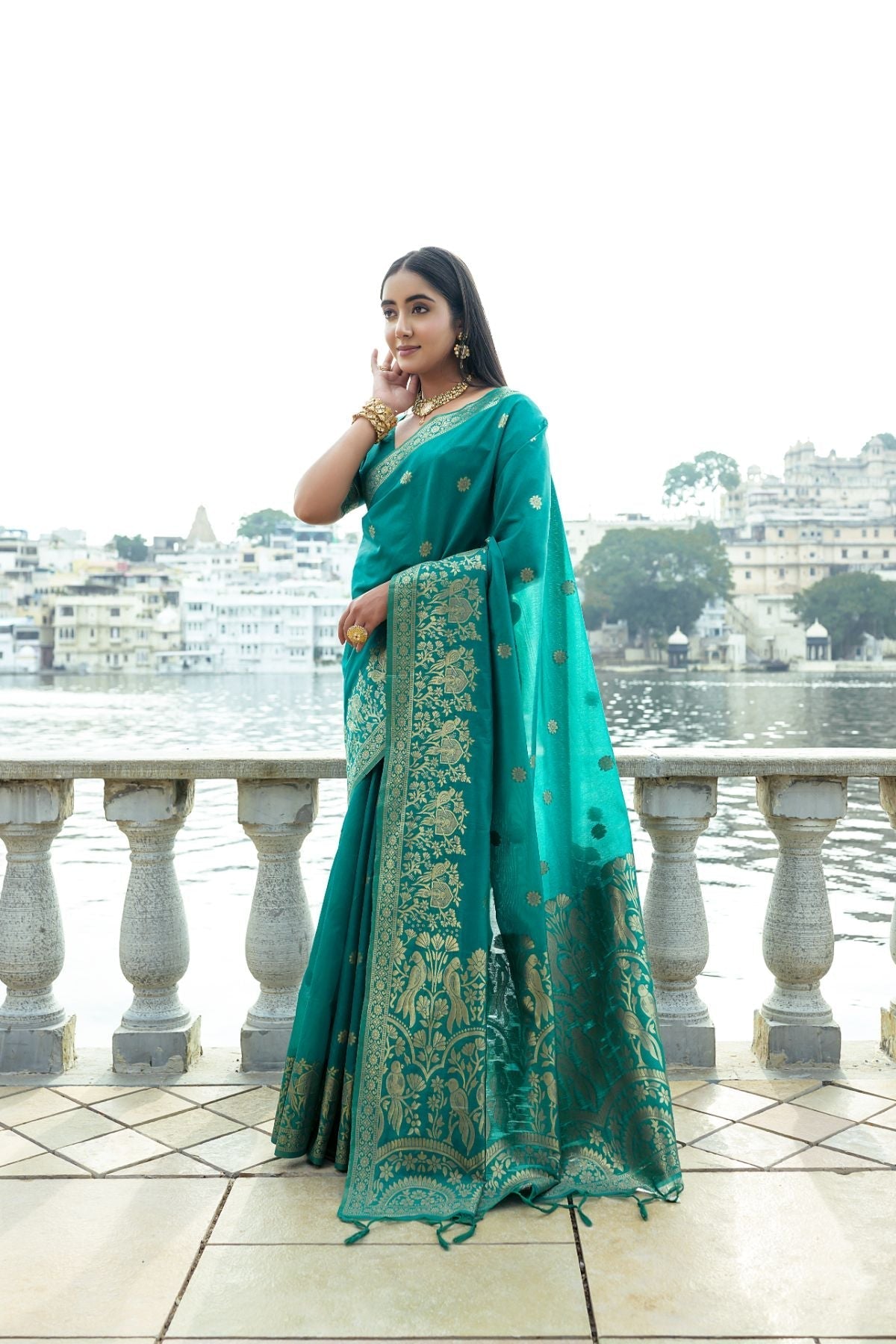 Amazon Green Banarasi Soft Silk Saree