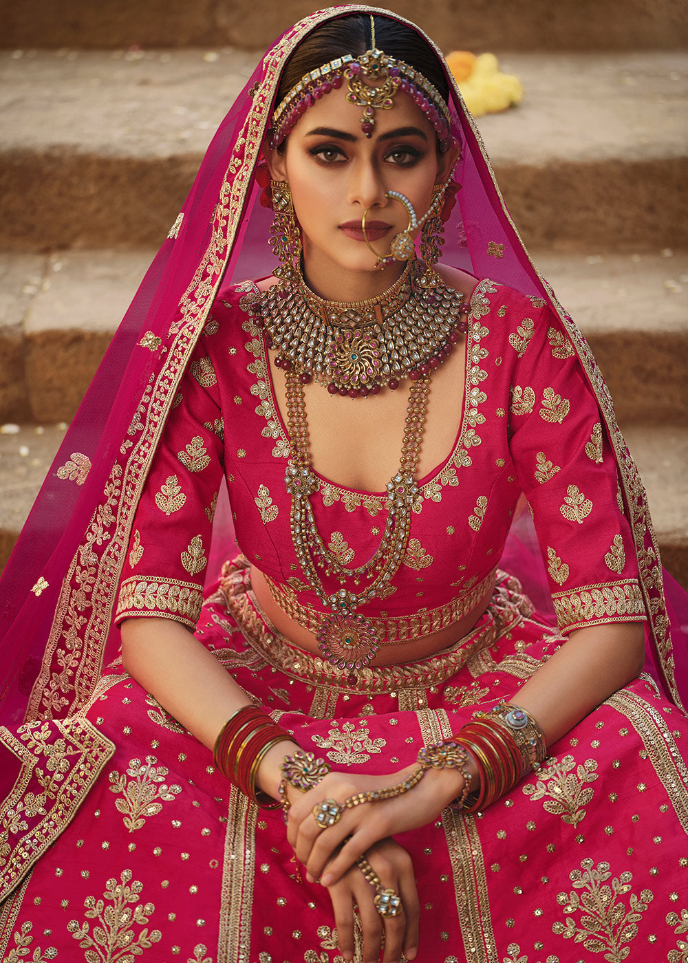 Shiraz Pink Silk Lehenga Choli With Heavy Zari Embroidery