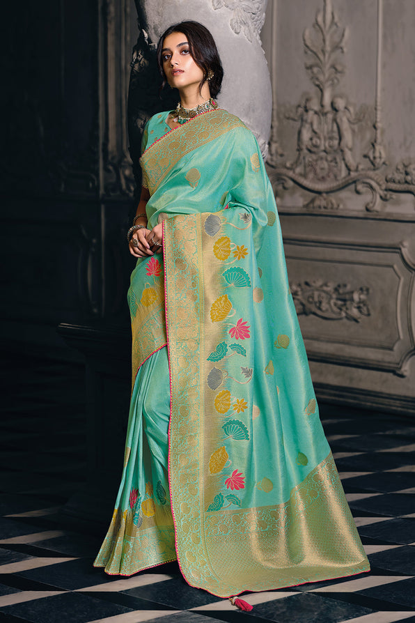 Ice Cold Blue Zari Woven Banarasi Saree