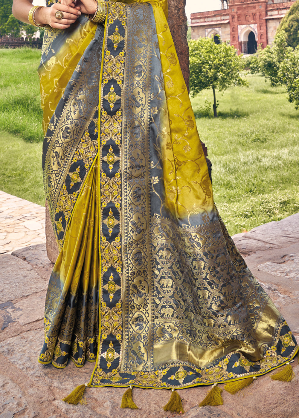 Rob Roy Yellow and Blue Zari Woven Designer Banarasi Saree