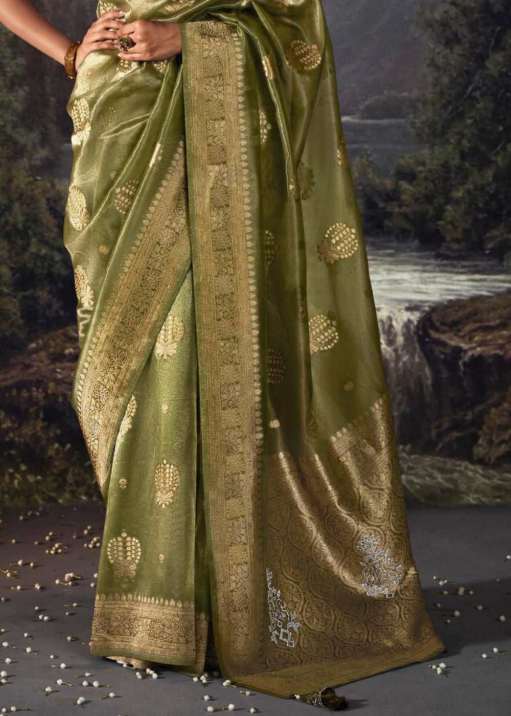 Costa Del Sol Green Woven Banarasi Organza Silk Saree